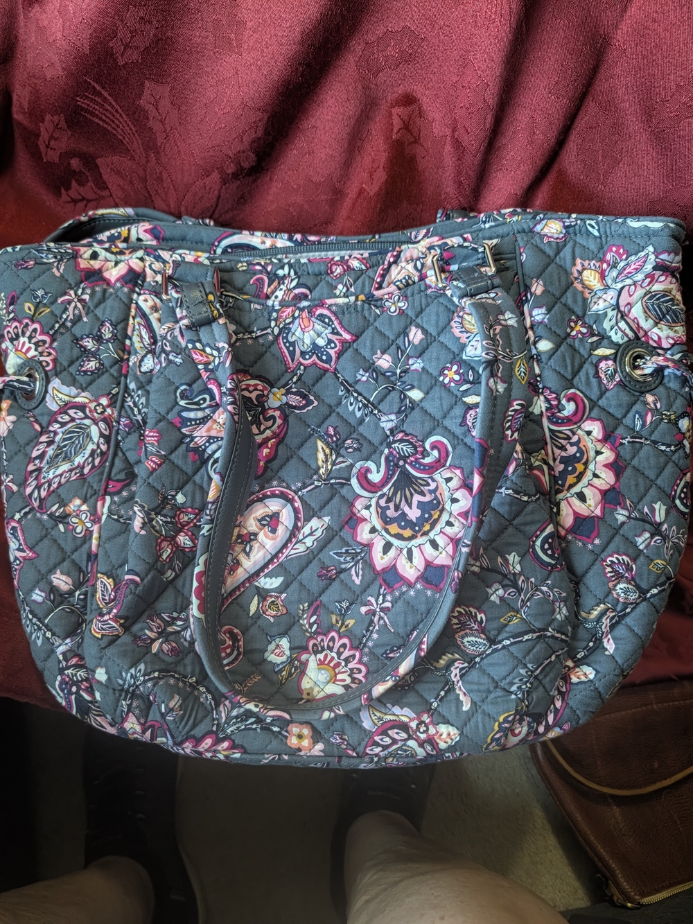 Vera Bradley Quilted Floral Tote Bag in Teal and Pink